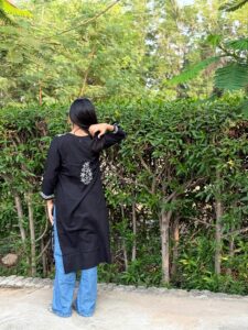 Chikankari Kurta - Black - Image 3