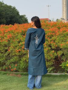 Chikankari Kurta - Teal Blue - Image 3