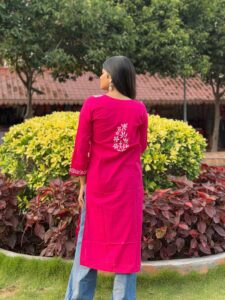 Chikankari Kurta - Bright Pink - Image 3