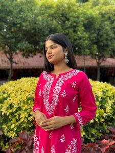 Chikankari Kurta - Bright Pink - Image 2