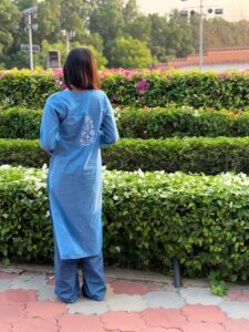 Chikankari Kurta - Sky Blue - Image 3