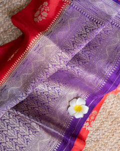 Banaras Raw Mango Saree - Red - Image 5