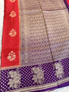 Banaras Raw Mango Saree - Red - Image 3
