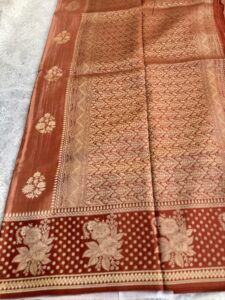 Banaras Raw Mango Saree - Terracotta Peach - Image 2