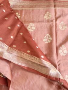 Banaras Raw Mango Saree - Terracotta Peach - Image 3